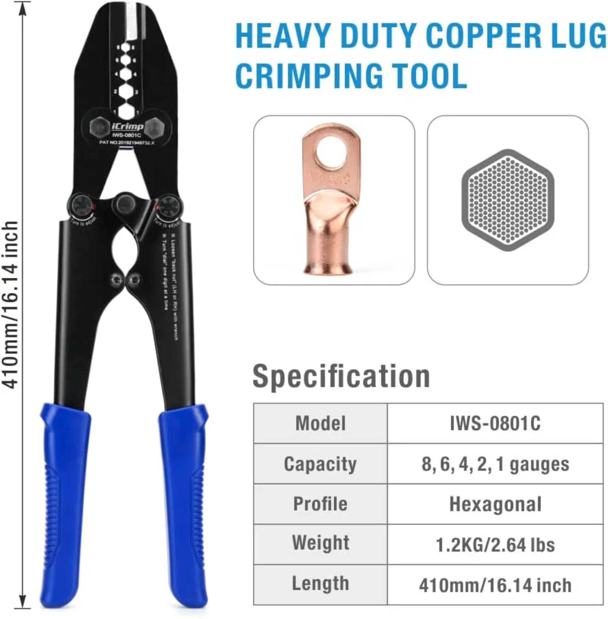 Iwiss IWS - 0801C Heavy Duty Copper Lug Crimping Tool - OzFDM