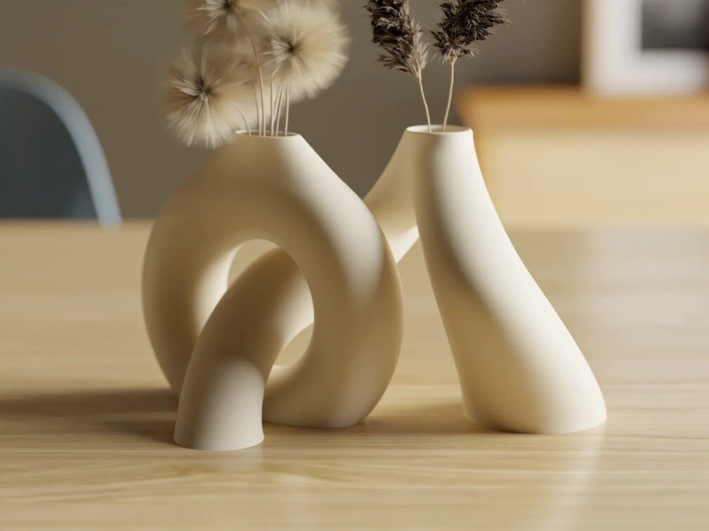 Interlocking Torus Knot Vase Set, 3D Printed Sculptural Decor