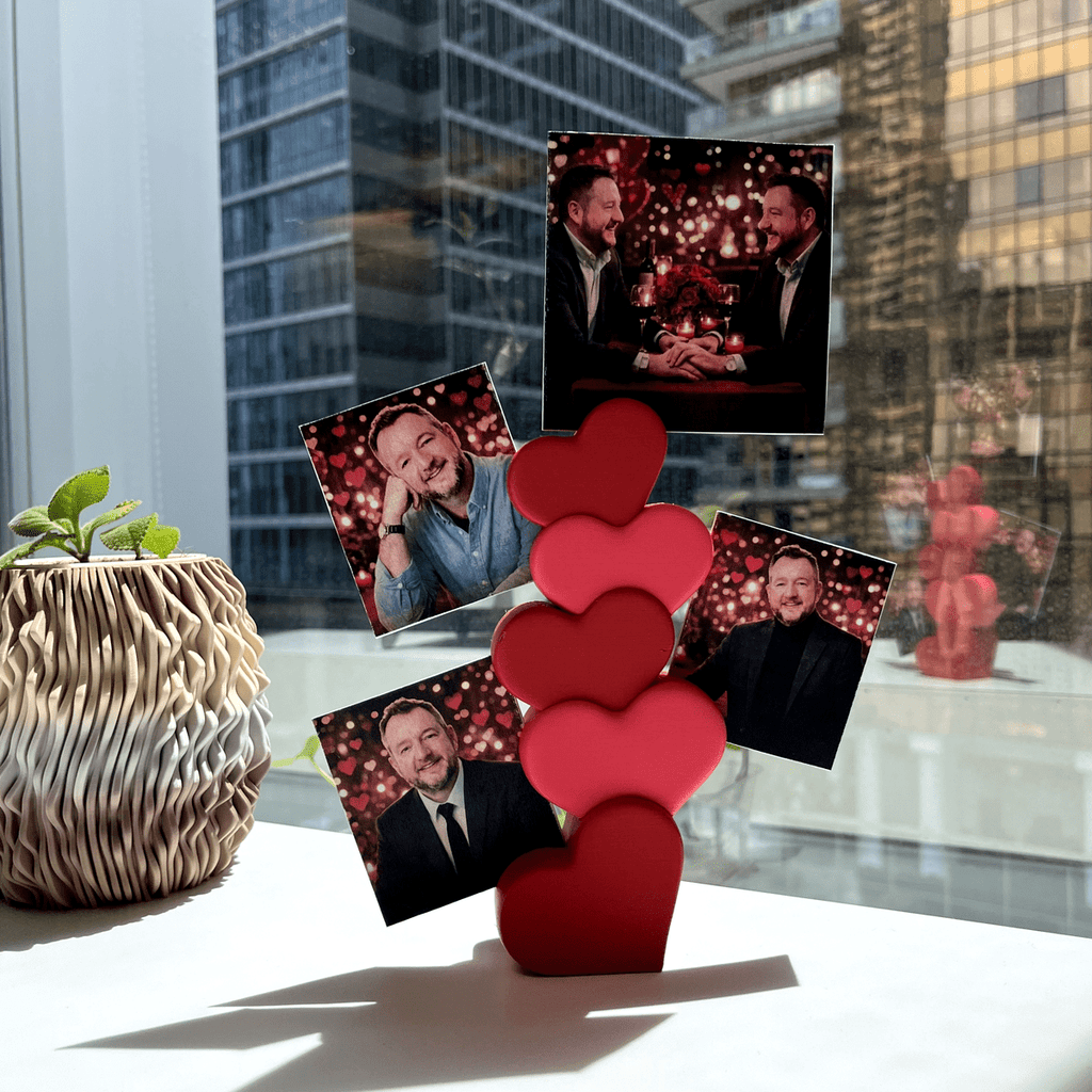 Stacked Hearts Photo Holder, 3D Printed Desk Photo Stand