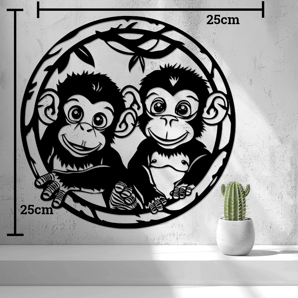 Baby Monkeys Wall Art, 3D Printed Circle Panel