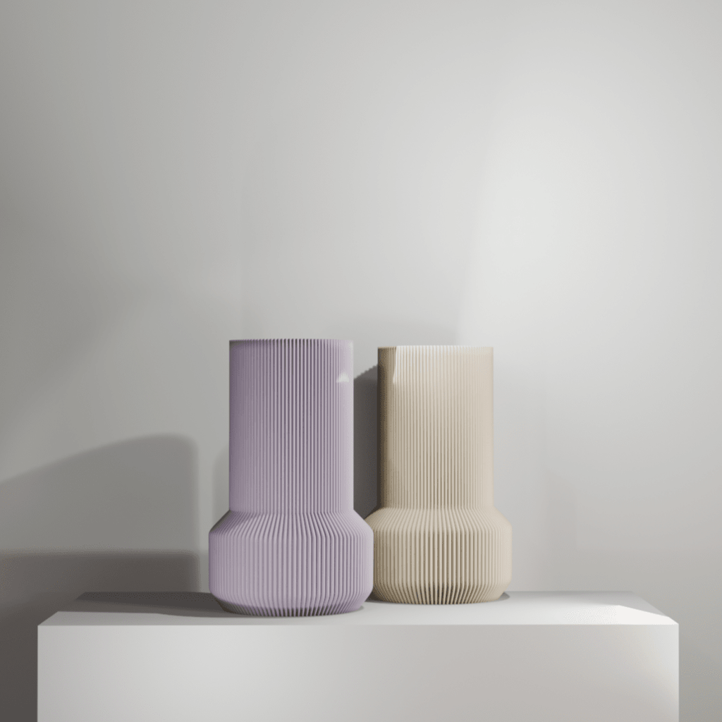Niza Fluted Two-Tier Vase, 3D Printed Ribbed Home Decor