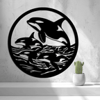 Orca Pod Circular Wall Art, 3D Printed Ocean Decor Panel