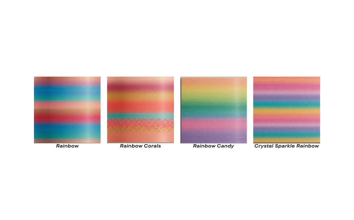 PLA Rainbow colour range: Rainbow, Rainbow Corals, Rainbow Candy and Crystal Sparkle Rainbow