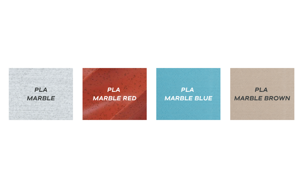 PLA Marble colour range: Marble, Marble Red, Marble Blue and Marble Brown