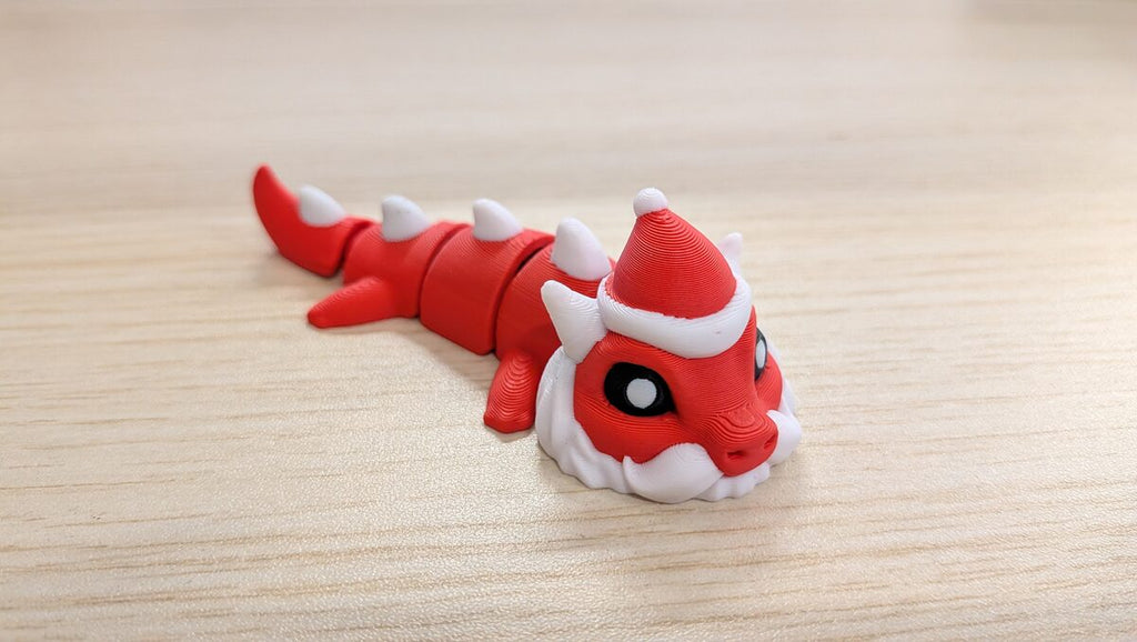 Santa Dragon Keychain, Articulated 3D Printed Christmas Fidget Toy