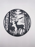 Deer Forest Circle Wall Art, 3D Printed Stag and Fawn Panel