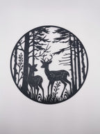 Deer Forest Circle Wall Art, 3D Printed Stag and Fawn Panel