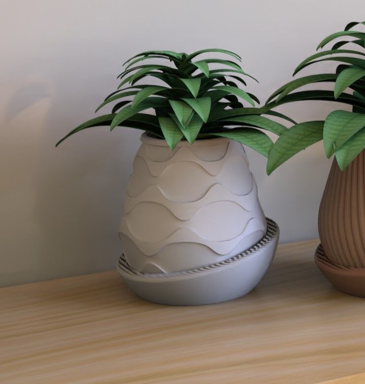 Faceted Teardrop Planter Pot with Saucer, 3D Printed Plant Pot