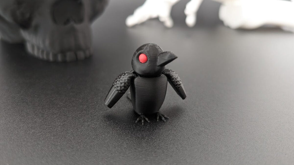 Articulated Raven Keychain Figure, 3D Printed Gothic Toy
