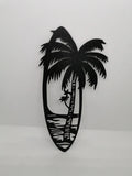 Surfboard Palm Tree Wall Art, 3D Printed Beach Decor Panel