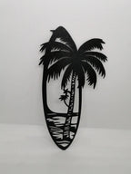 Surfboard Palm Tree Wall Art, 3D Printed Beach Decor Panel