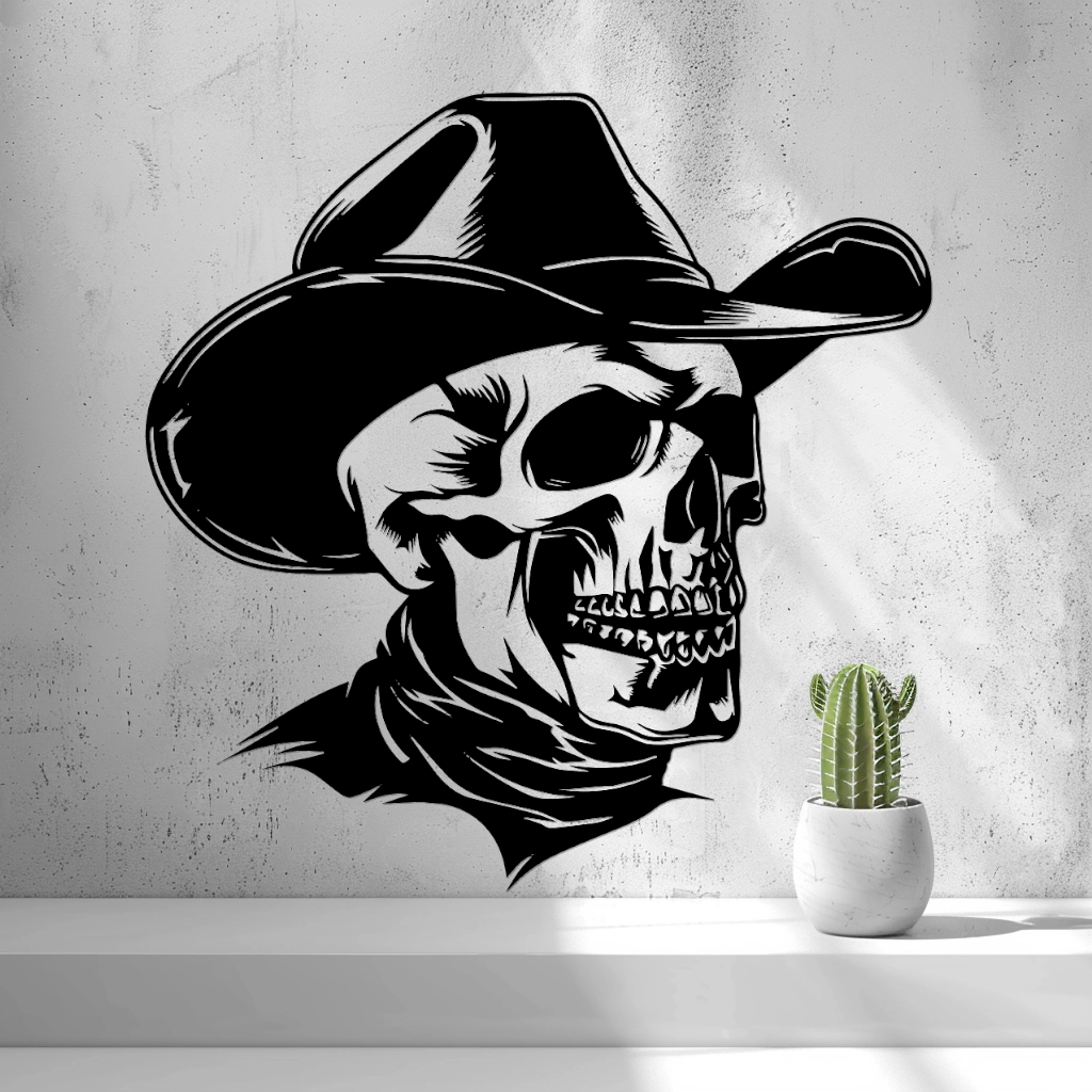 2d Skull With Cowboy Hat Wall Art