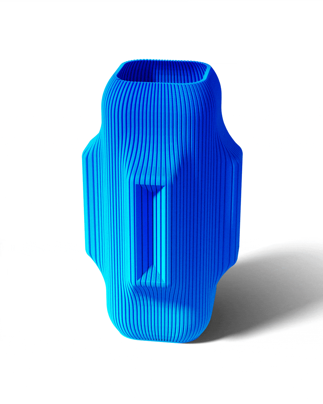 Night Shift Ribbed Vase, Electric Blue 3D Printed Decor