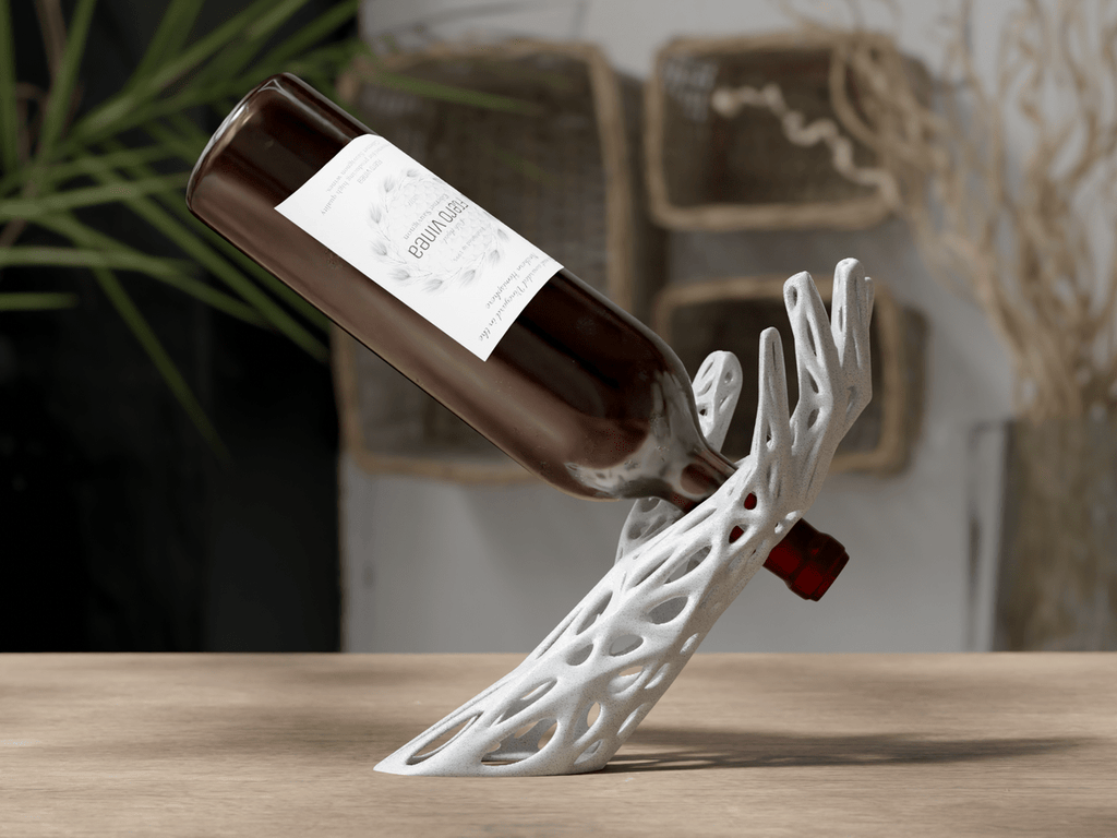 Voronoi Wine Bottle Holder, 3D Printed Sculptural Wine Stand