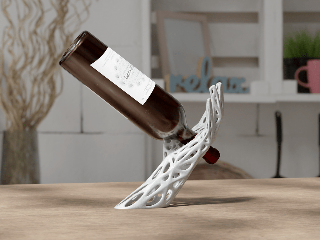 Voronoi Wine Bottle Holder, 3D Printed Sculptural Wine Stand
