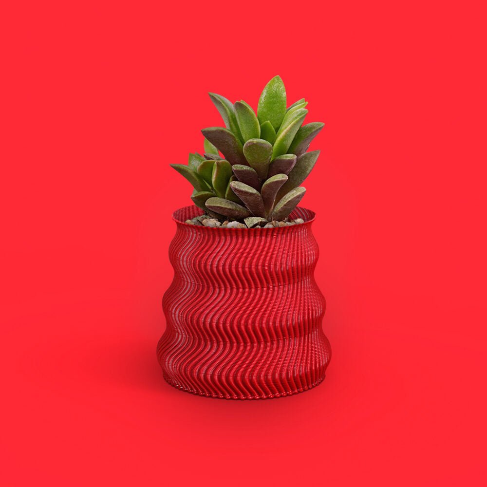 Vulca Wave Planter Pot, 3D Printed Rippled Succulent Pot