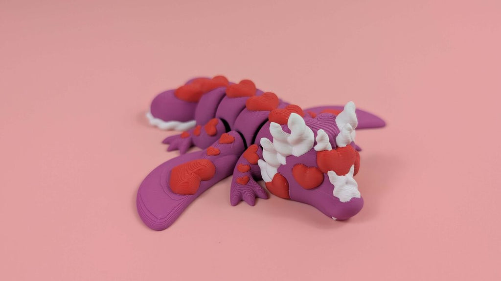 Articulated Valentine Dragon Figure, 3D Printed Heart Dragon