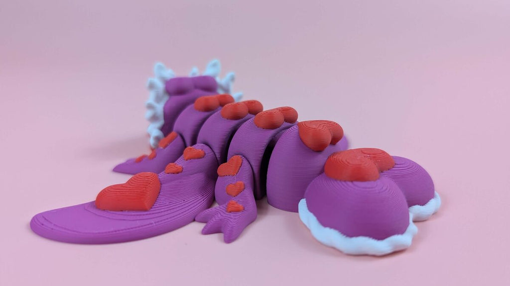 Articulated Valentine Dragon Figure, 3D Printed Heart Dragon