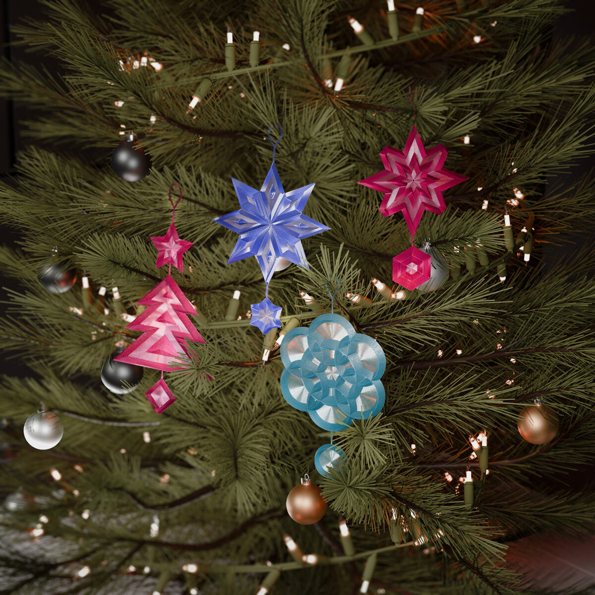 Geometric Holiday Ornaments Set