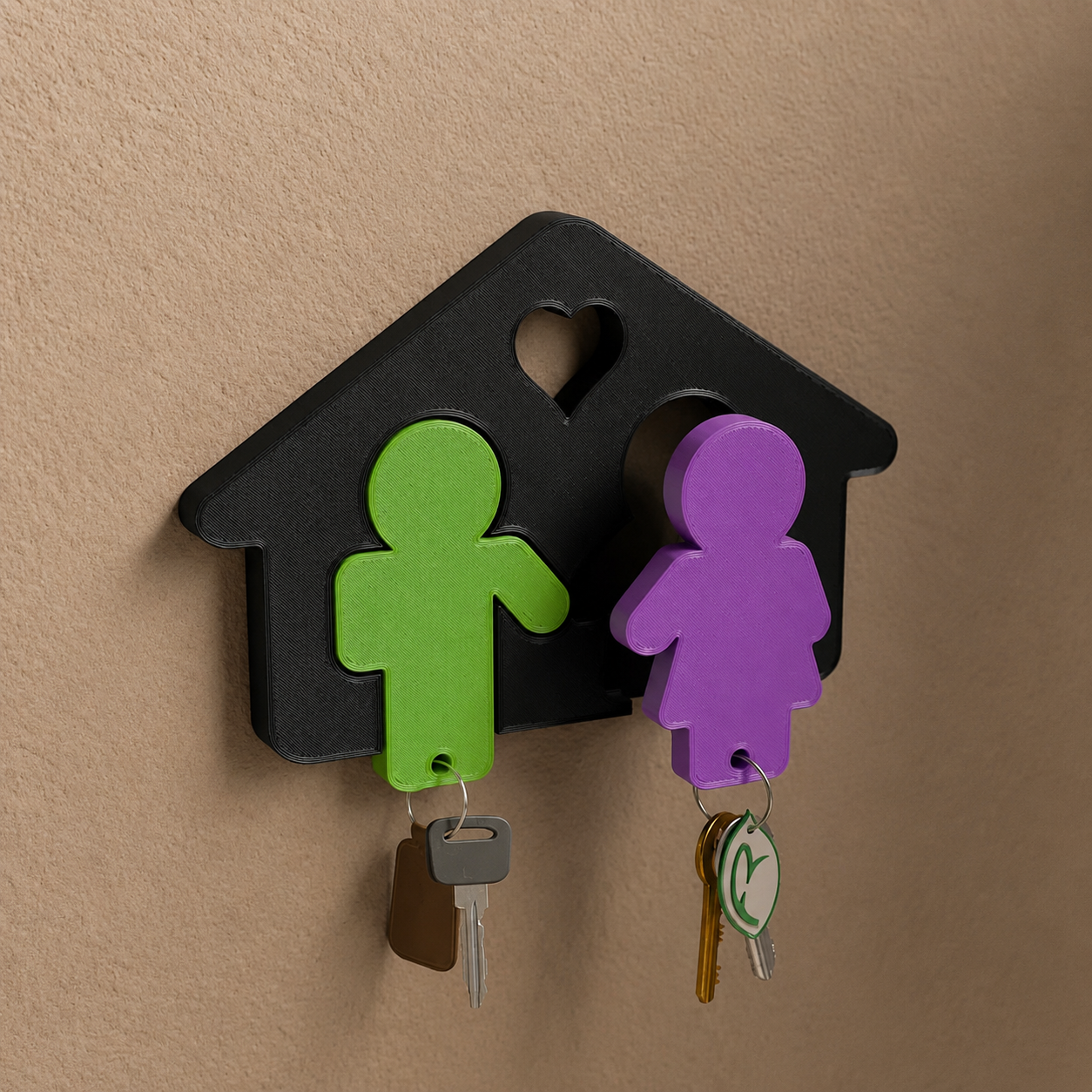 Couples House Key Holder with Character Keychains