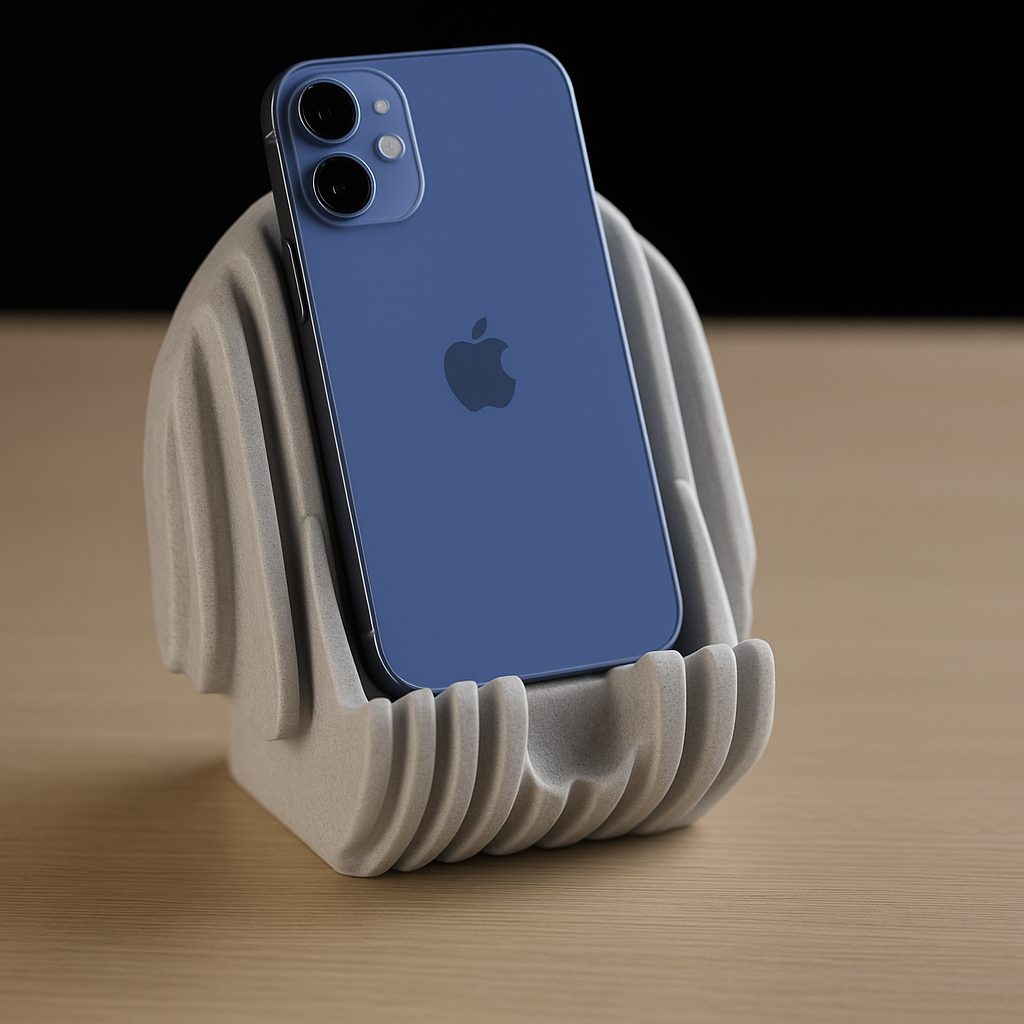 Sculptural Ribbed Phone Stand with AirPods Storage