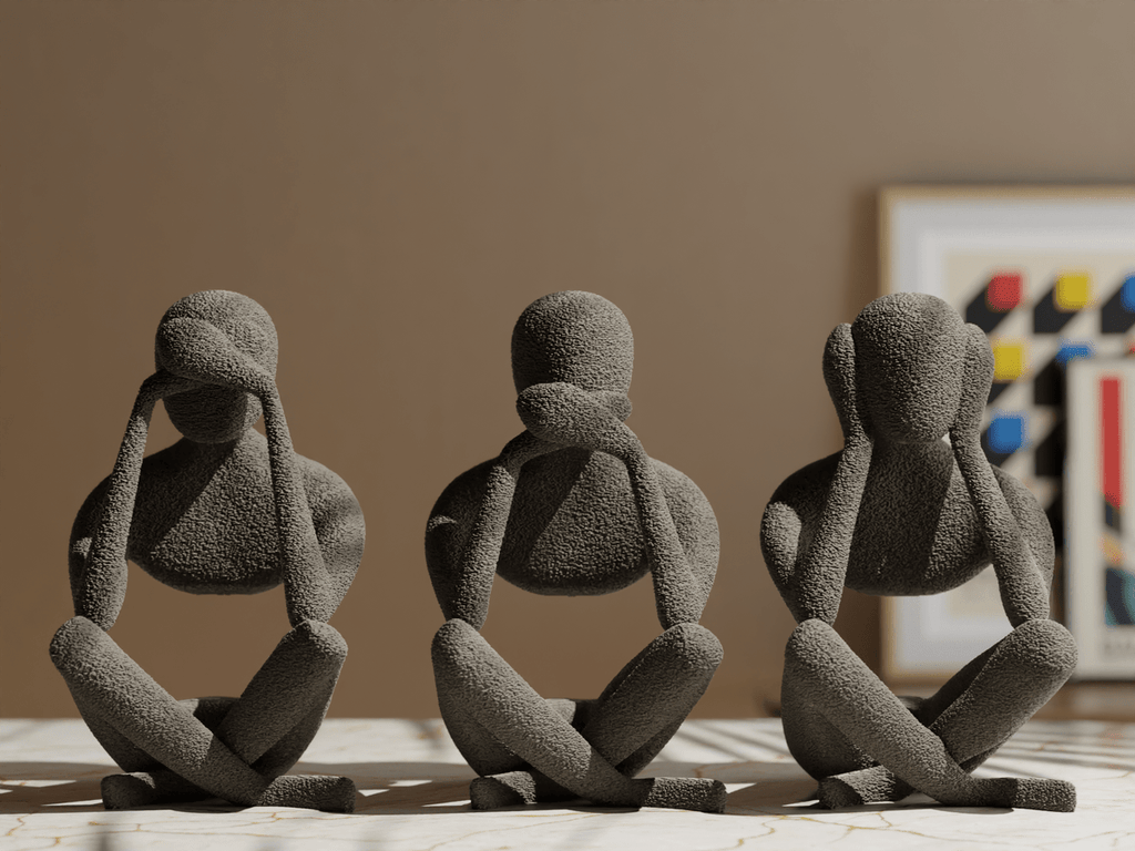 No Evil Trio, 3D Printed Faceless Sculpture Set