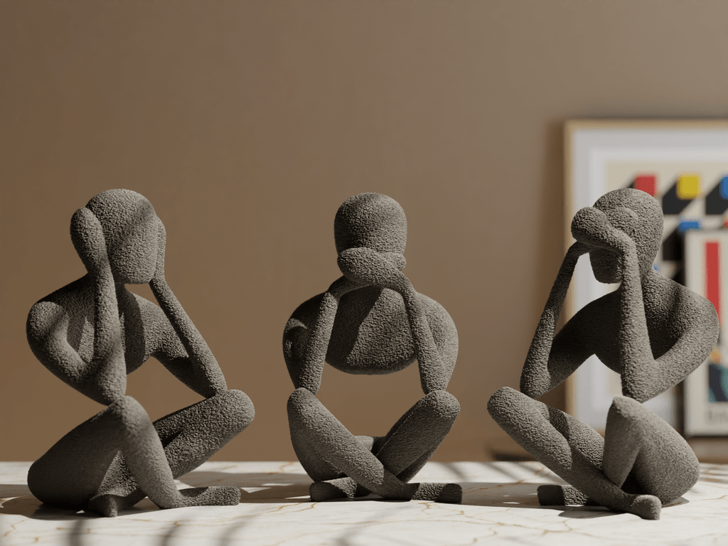 No Evil Trio, 3D Printed Faceless Sculpture Set