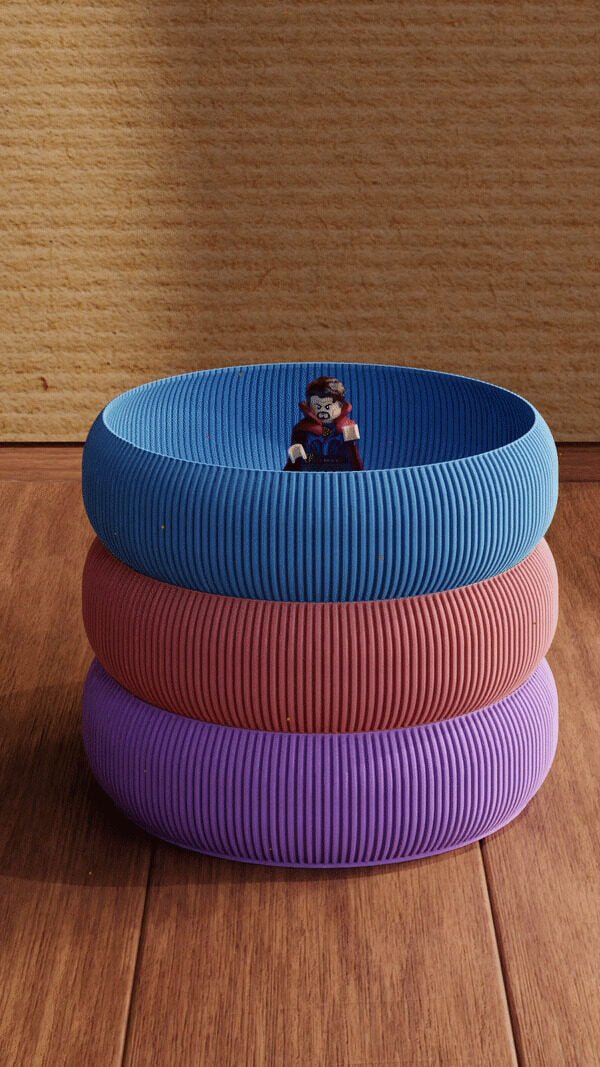 Ribbed Stacking Catchall Bowl, 3D Printed Fluted Fruit Bowl