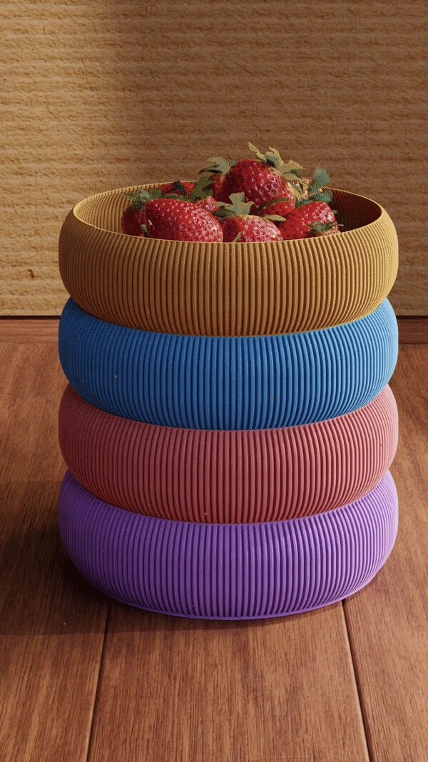 Ribbed Stacking Catchall Bowl, 3D Printed Fluted Fruit Bowl