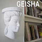 Geisha Head Wall Shelf, 3D Printed Bust Sculpture