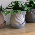 Fluted Teardrop Planter with Saucer, 3D Printed Plant Pot