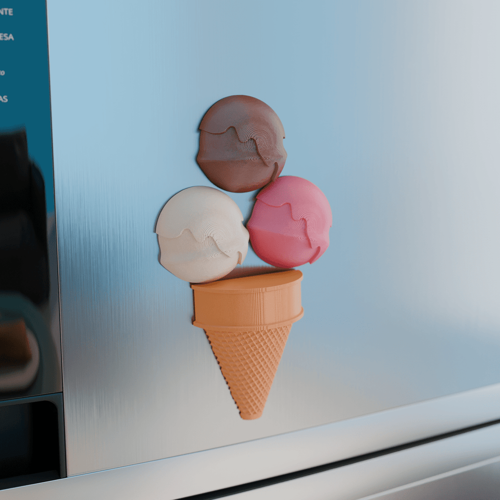 Ice Cream Scoop Fridge Magnets, 3D Printed Waffle Cone Set