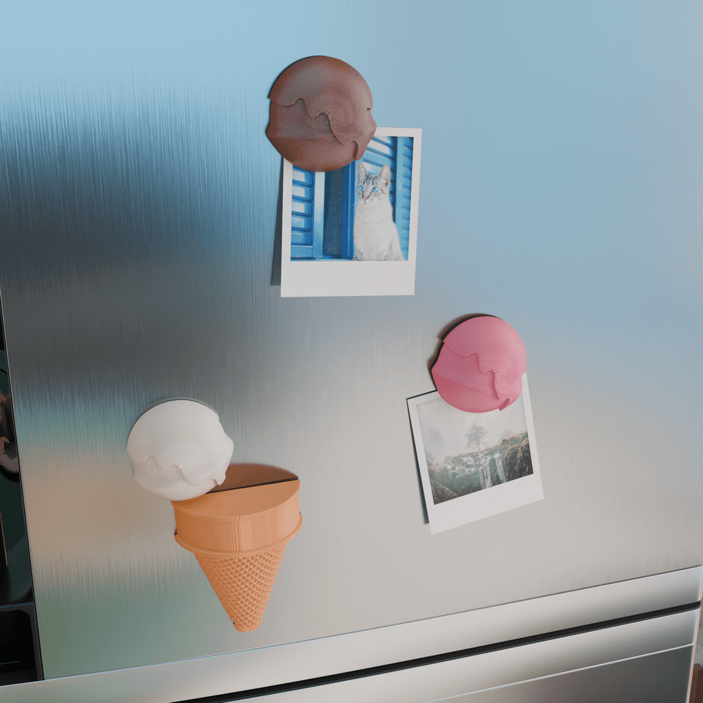 Ice Cream Scoop Fridge Magnets, 3D Printed Waffle Cone Set