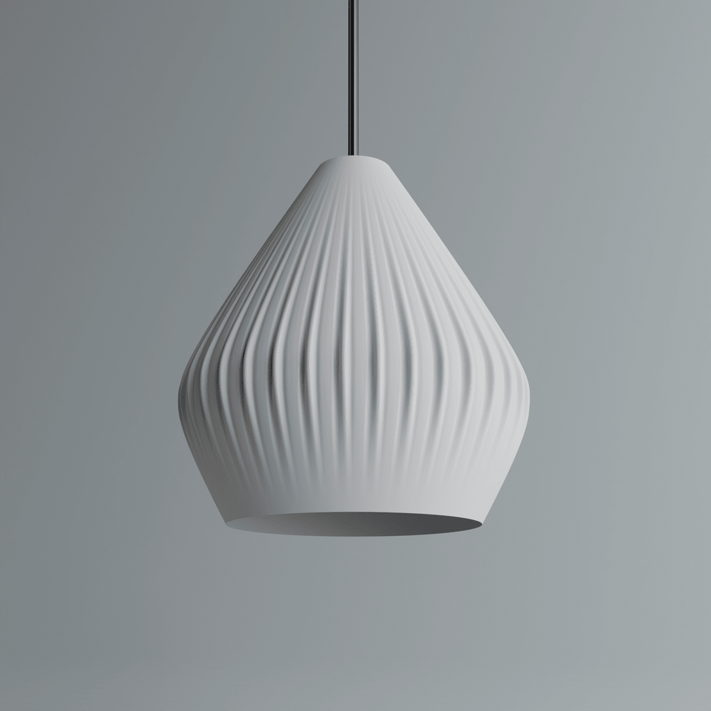 Fluted Bell Pendant Lamp Shade, 3D Printed Ribbed Lighting