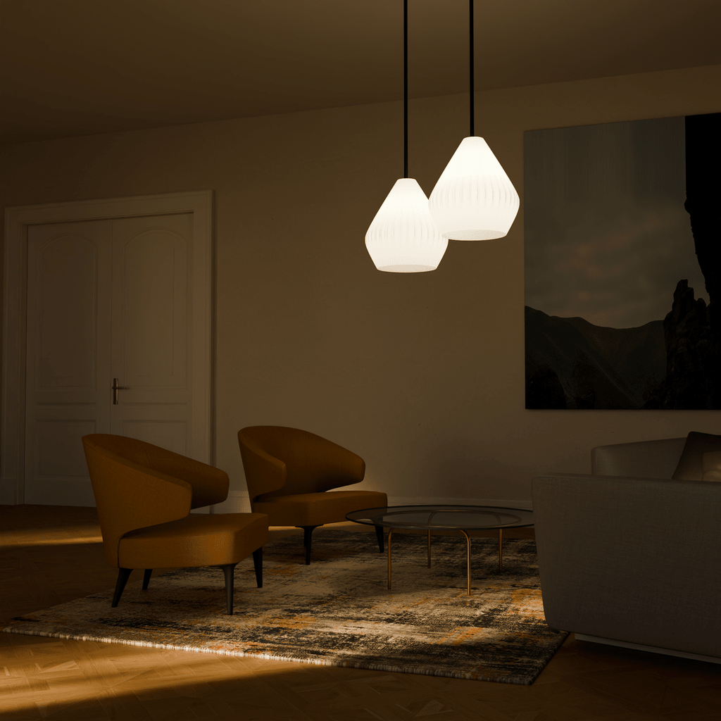 Fluted Bell Pendant Lamp Shade, 3D Printed Ribbed Lighting