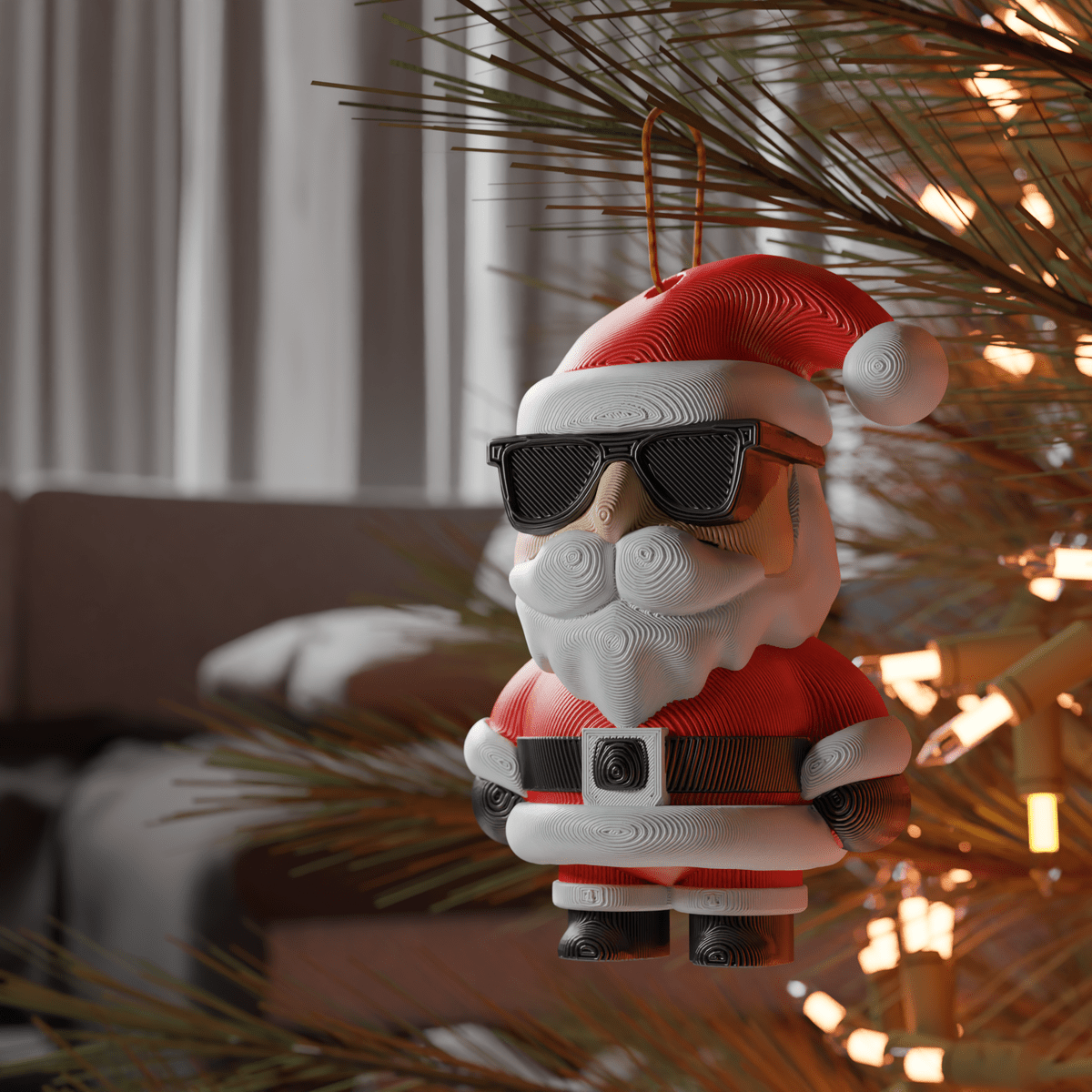 Cool Santa Sunglasses Ornament, 3D Printed Christmas Decor