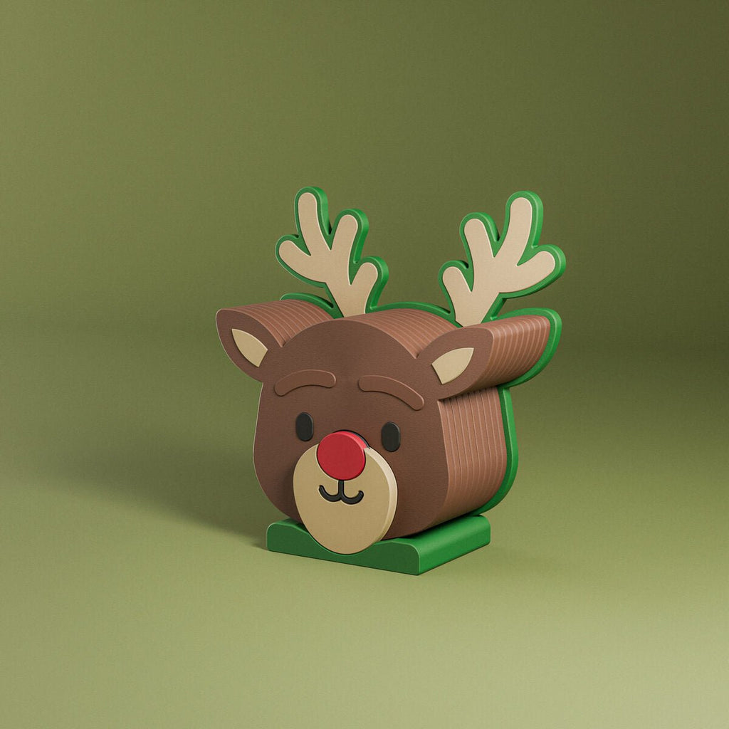 Reindeer Coaster Set with Rudolph Face Coasters and Stand