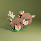 Reindeer Coaster Set with Rudolph Face Coasters and Stand