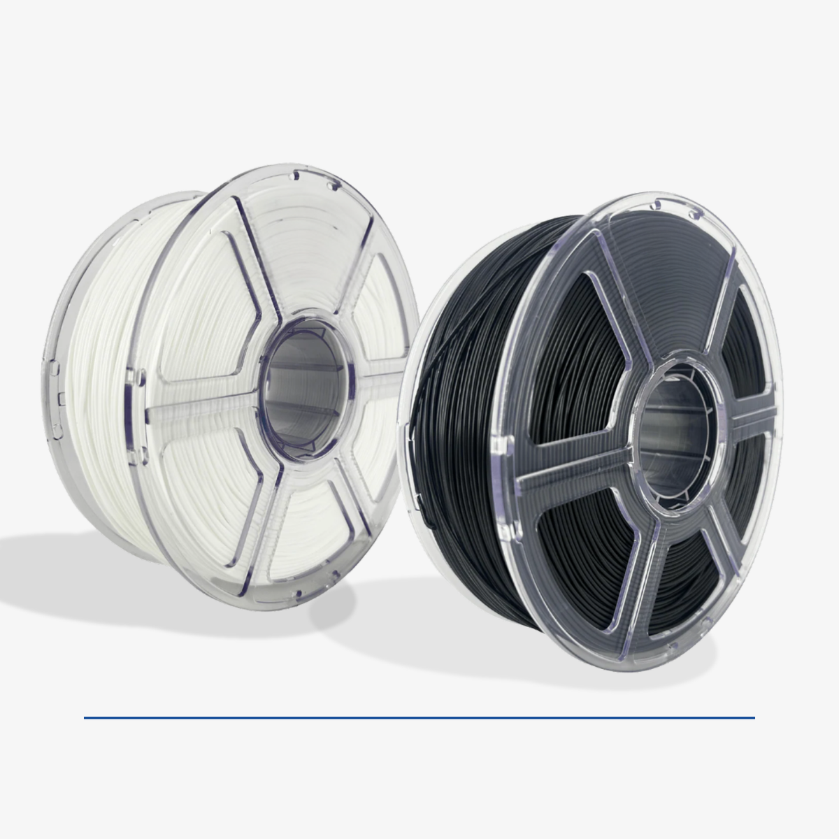 Two OzFDM PolyPropylene spools, white and black