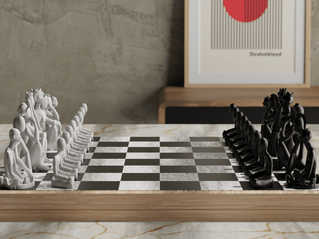 Nobody Faceless Figure Chess Set, 3D Printed Sculptural Game