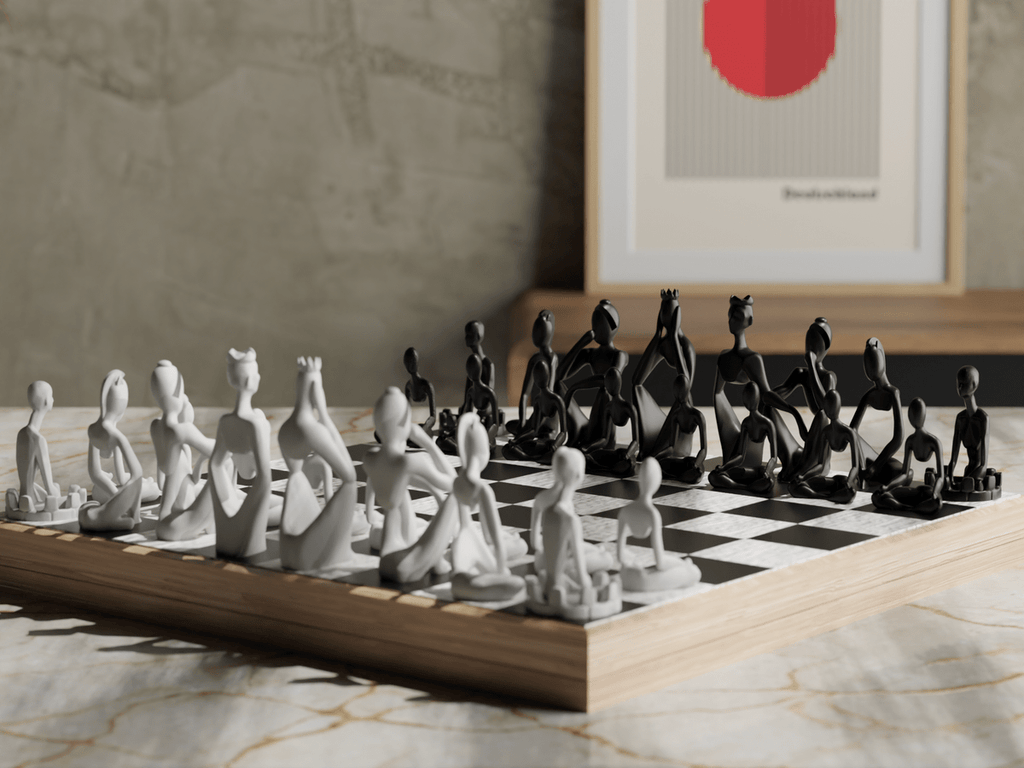 Nobody Faceless Figure Chess Set, 3D Printed Sculptural Game