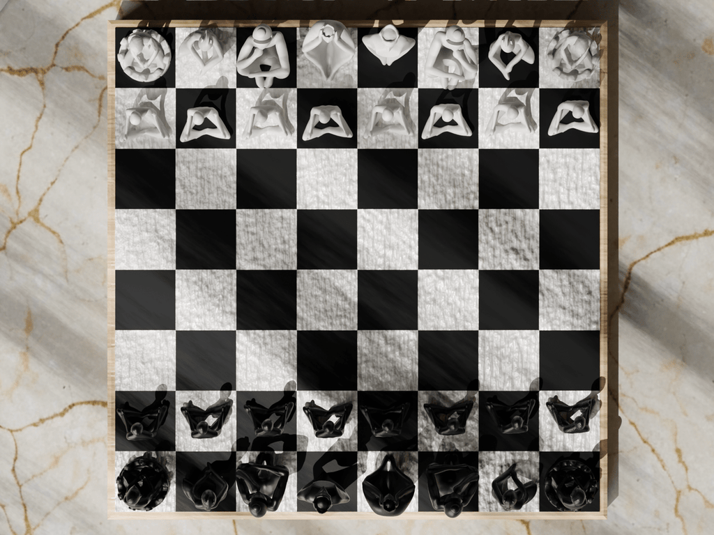 Nobody Faceless Figure Chess Set, 3D Printed Sculptural Game