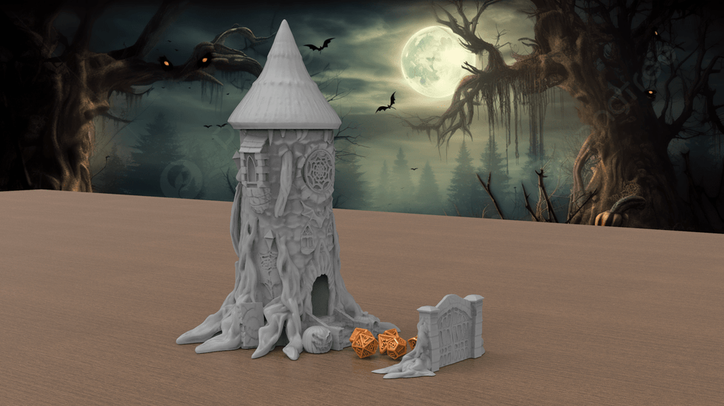 Haunted Witch Tower Dice Tower, 3D Printed Gothic Gaming Prop