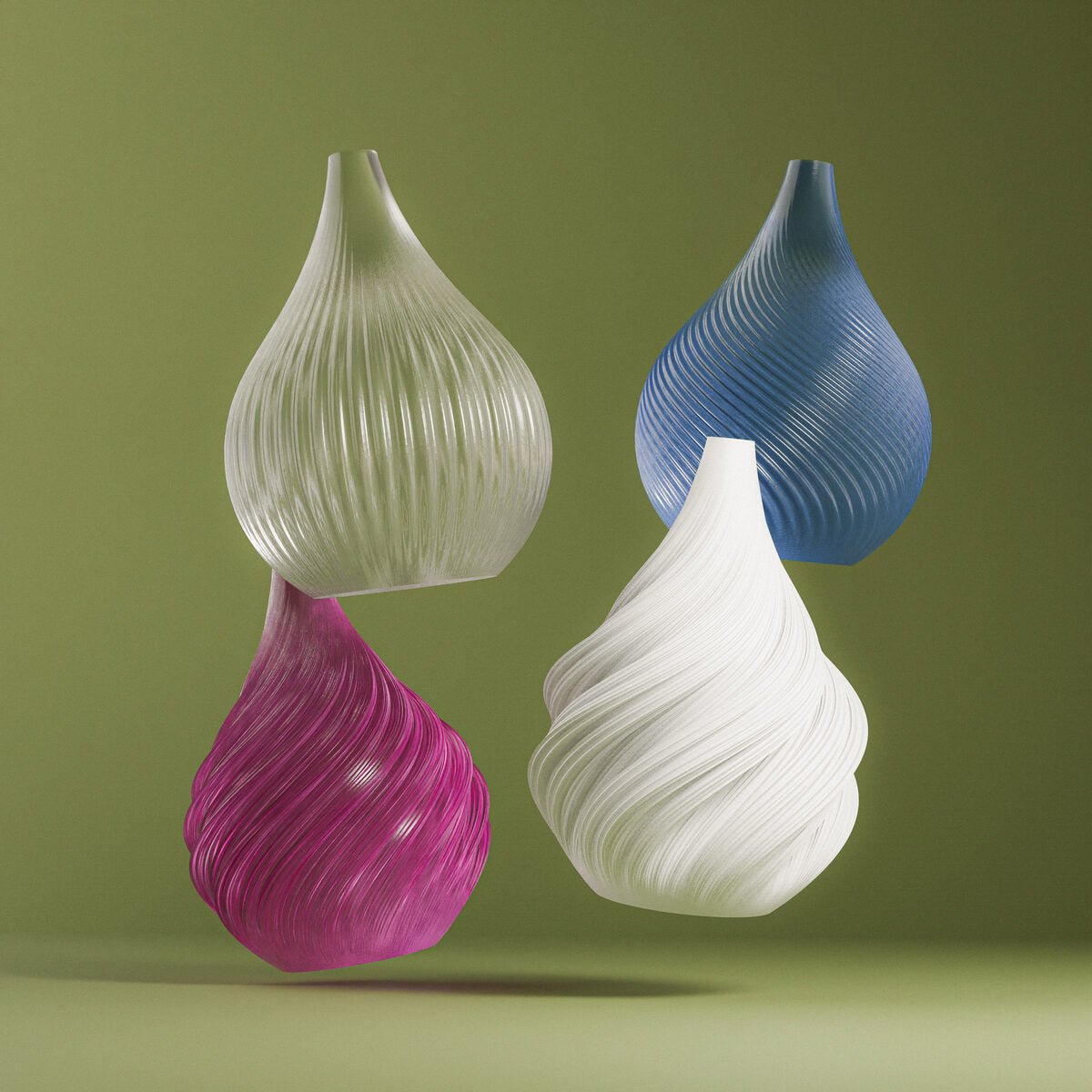 Swirl Drop Christmas Ornaments, 3D Printed Spiral Bauble Set