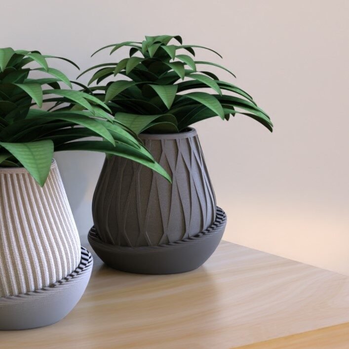 Faceted Teardrop Planter Pot with Saucer, 3D Printed Plant Pot