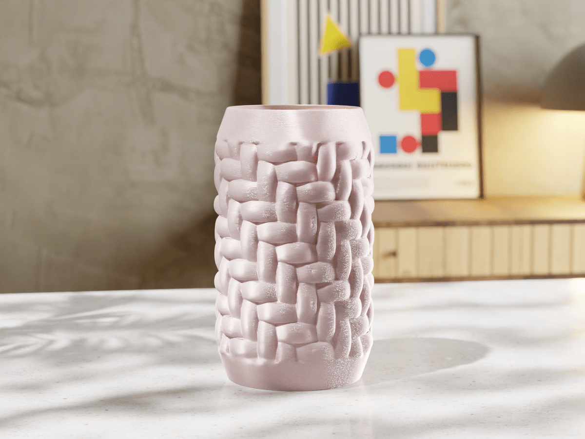 Cotton Weave Cylinder Vase, 3D Printed Basket Texture Decor