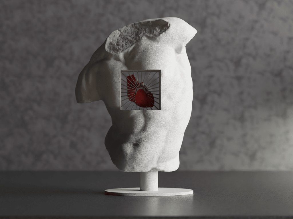 Classical Torso Sculpture with Anatomical Heart, 3D Printed Bust