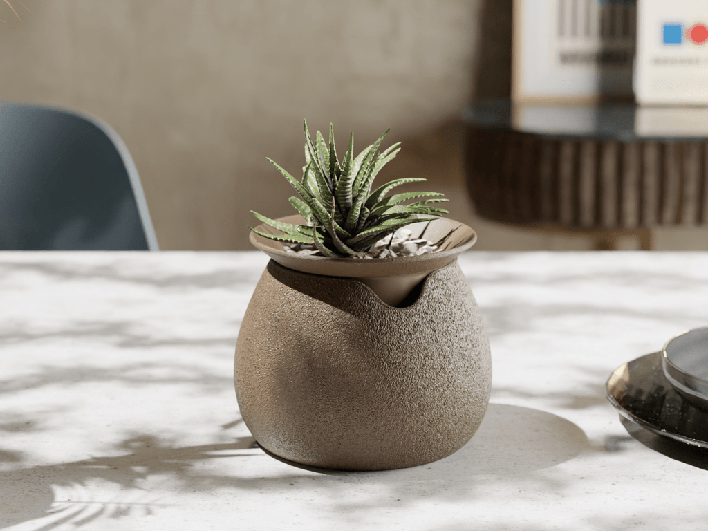 Self-Watering Pebble Planter, 3D Printed Wick Pot