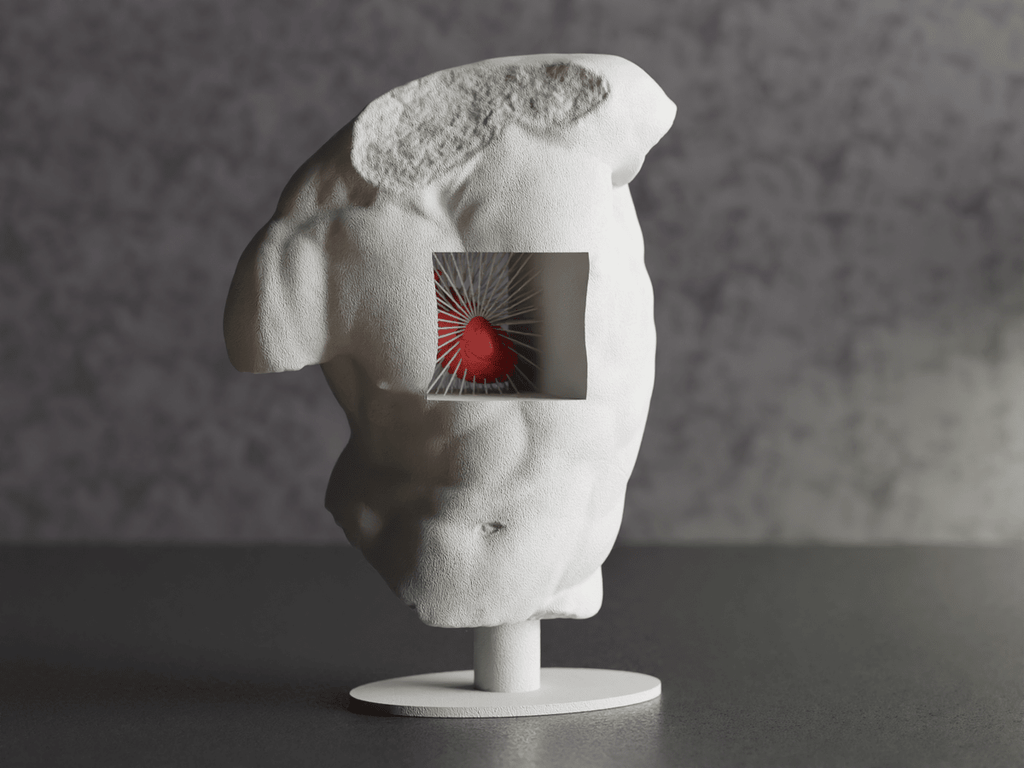 Classical Torso Sculpture with Anatomical Heart, 3D Printed Bust
